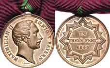 Orden deutscher Länder Bayern
Denkzeichen für das Jahr 1849 Verliehen 1849. Avers im Halsabschnitt Stempelschneider "C. Voigt" Bronze. 31,6 mm, 17,30...