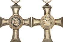 Orden deutscher Länder Sachsen
Albrechtskreuz, ohne Schwerter Verliehen 1876-1909. Medaillons separat geprägt. Silber, 45 x 34 mm, 12,66 g. Am Band O...
