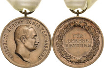 Orden deutscher Länder Sachsen
Bronzene Medaille für Lebensrettung, König Friedrich August III. o.J. (M. Barduleck) Kopf nach rechts / 3 Zeilen Schri...