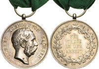 Orden deutscher Länder Sachsen
Für Treue in der Arbeit Verliehen 1894-1902. Silber, Durchmesser 28 mm, 13,21 g. Am Band OEK 2273 Nimmergut 3142 Bardu...