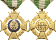 Orden deutscher Länder Sachsen
Erinnerungskreuz für freiwillige Krankenpflege im Kriege "1914/15" Verliehen 1870/71. Bronze, vergoldet, teilemaillier...