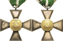 Orden deutscher Länder Sachsen
Dienstauszeichnung-Landwehr, 1. Klasse Verliehen 1874-1918. Silber, Silber vergoldet, 38,5 x 38,5 mm, 16,9 g. Am Band ...