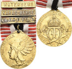 Orden des Deutschen Reiches
Südwestafrika-Denkmünze für Kämpfer Verliehen 1907. Am neuen Band mit 3 Gefechtsspangen "WATERBERG", "KARAS-BERGE", "KALA...