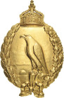 Orden des Deutschen Reiches
Abzeichen für Beobachter auf Marineflugzeugen Verliehen 1915-1918. Bronze vergoldet. 72 x 47 mm, 51,11 g. An Nadel und Na...