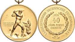 Feuerwehr
Sachsen Vergoldete Bronzemedaille o.J. Für 40-jährige Dienste in der Feuerwehr. 2. Form. Unbekleideter, Keule schwingender Mann, bekämpft d...