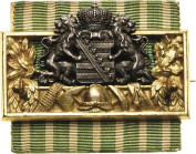 Feuerwehr
Sachsen Feuerwehr-Ehrenzeichen 1885-1918. Bronze, vergoldet, Silber, 43 x 21 mm, 27,59 g OEK 2279 Nimmergut 3145 Vorzüglich