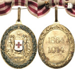 Ausländische Orden und Ehrenzeichen Österreich
Bronzene Ehrenmedaille des Roten Kreuzes mit Kriegsdekoration am Damenschleifenband Teilemailliert, Bu...