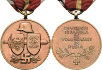Ausländische Orden und Ehrenzeichen Spanien
Erinnerungsmedaille für spanische Freiwillige im Russlandfeldzug 1941. am Band. Bronze. 32 mm, 17,79 g Hü...