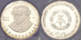 Kurs- und Gedenkmünzen
 20 Mark 1974. Kant. Im verplombten Originaletui Jaeger 1549 Polierte Platte