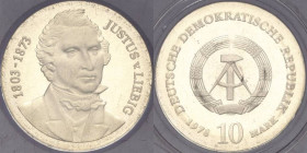 Kurs- und Gedenkmünzen
 10 Mark 1978. Liebig.Im verplombten Originaletui Jaeger 1567 Polierte Platte