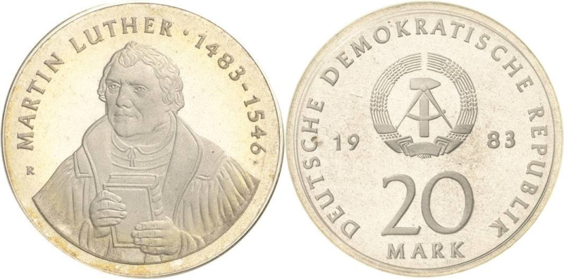 Kurs- und Gedenkmünzen
 20 Mark 1983. Luther. Im verplombten Originaletui Jaege...