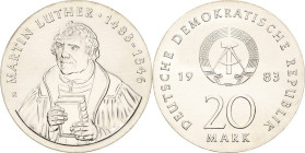 Kurs- und Gedenkmünzen
 20 Mark 1983. Luther Jaeger 1591 Leicht berieben, vorzüglich-Stempelglanz