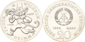 Kurs- und Gedenkmünzen
 20 Mark 1986. Grimm. Im PCGS-Slab mit der Bewertung MS68 Jaeger 1607 Stempelglanz