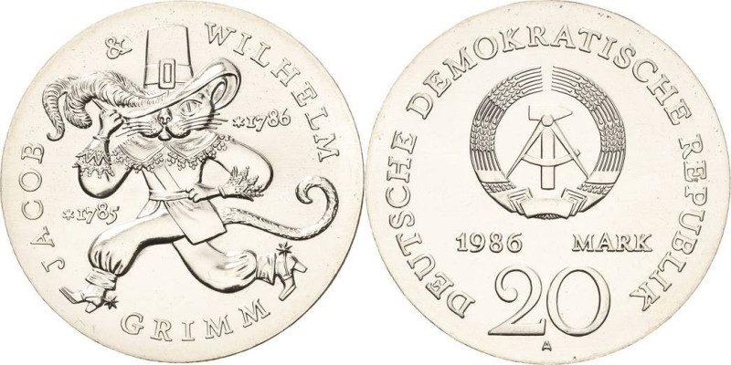 Kurs- und Gedenkmünzen
 20 Mark 1986. Grimm Jaeger 1607 Fast Stempelglanz
