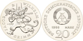 Kurs- und Gedenkmünzen
 20 Mark 1986. Grimm Jaeger 1607 Fast Stempelglanz