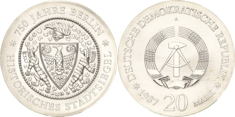 Kurs- und Gedenkmünzen
 20 Mark 1987. Stadtsiegel. Im PCGS-Slab mit der Bewertu...