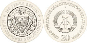 Kurs- und Gedenkmünzen
 20 Mark 1987. Stadtsiegel Jaeger 1617 Leicht berieben, Vorzüglich-Stempelglanz