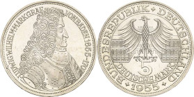 Kurs- und Gedenkmünzen
 5 DM 1955 G Markgraf von Baden Jaeger 390 Kl. Kratzer, vorzüglich-Stempelglanz
