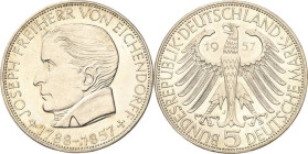 Kurs- und Gedenkmünzen
 5 DM 1957 J Josef Freiherr von Eichendorff Jaeger 391 Kl. Kratzer, fast vorzüglich/vorzüglich-Stempelglanz