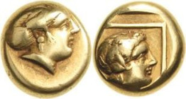 Lesbos Mytilene
 Elektron-Hekte um 412/378 v. Chr. Kopf der Io nach rechts / Kopf des Dionysos nach rechts im Karree Bodenstedt 77 SNG Cop. 326 SNG A...