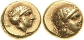 Lesbos Mytilene
 Elektron-Hekte um 377/326 v. Chr. Kopf des Apollo nach rechts / Kopf der Artemis nach rechts Bodenstedt 100 a SNG Cop. 317 var. SNG ...