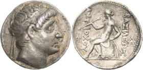 Syrien Königreich der Seleukiden
Antiochos I. 280-261 v. Chr Tetradrachme Seleukeia am Tigris Kopf mit Diadem nach rechts / Apollon mit Bogen auf Omp...