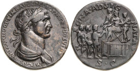 Kaiserzeit
Trajan 98-117 Sesterz 116/117, Rom Auf die Eingliederung der Königreiche. Brustbild mit Lorbeerkranz nach rechts, IMP CAES NER TRAIANO OPT...