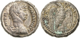 Kaiserzeit
Hadrian 117-138 Bi-Tetradrachme 126/127 (= Jahr 11), Alexandria/Aegyptus Brustbild mit Lorbeerkranz nach rechts / Adler auf Blitzbündel Ka...