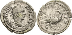 Kaiserzeit
Caracalla 198-217 Denar 207, Rom Kopf mit Lorbeerkranz nach rechts, ANTONINVS PIVS AVG / Galeere, PONTIF TR P X / COS II RIC 98 C. 443 Kam...