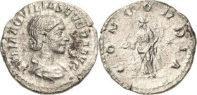 Kaiserzeit
Aquilia Severa, Gattin des Elagabalus Denar 221, Rom Brustbild nach rechts, IVLIA AQVILIA SEVERA AVG / Concordia nach links stehend, CONCO...