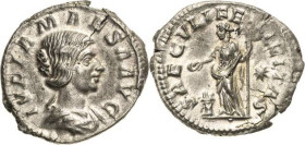 Kaiserzeit
Julia Maesa, Großmutter des Elagabalus +223 Denar 223, Rom Brustbild nach rechts, IVLIA MAESA AVG / Felicitas steht nach links, SAECVLI FE...