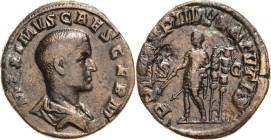 Kaiserzeit
Maximus Caesar 235-238 Sesterz 236/238, Rom Brustbild nach rechts, IMP MAXIMVS CAES GERM / Kaiser steht mit zwei Legionsstandarten nach li...