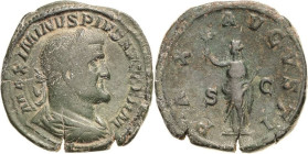 Kaiserzeit
Maximinus I. Thrax 235-238 Sesterz 238, Rom Brustbild mit Lorbeerkranz nach links, MAXIMINVS PIVS AVG GERM / Pax steht mit Ölzweig und Zep...