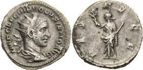 Kaiserzeit
Volusianus 251-253 Antoninian 251/253, Rom Brustbild mit Strahlenkrone nach rechts, IMP CAE C VIB VOLVSIANO AVG / Pax nach links, PAX AVG ...