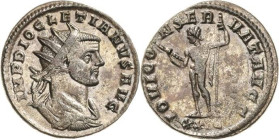 Kaiserzeit
Diocletian 284-305 Antoninian 285/286, Rom Brustbild mit Strahlenkrone nach rechts, IMP C VAL DIOCLETIANVS AVG / Jupiter mit Blitzbündel u...