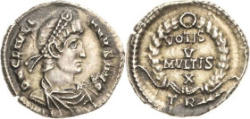 Kaiserzeit
Julian II. Apostata 355-363 Siliqua 360/363, Trier Brustbild mit Perldiadem nach rechts, DN CL IVLIANVS AVG / VOTIS V MVLTIS X im Kranz, T...