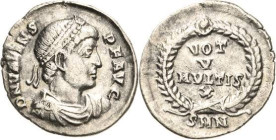 Kaiserzeit
Valens 364-378 Siliqua 367/375, Nicomedia Brustbild mit Juwelendiadem nach rechts, DN VALENS PF AVG / VOT V MVLTIS X im Kranz, SMN RIC 21 ...