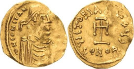 Constantinus IV. Pogonatus 668-681 Tremissis 668/685, Constantinopel Brustbild nach rechts, DN CONSTANTINVS PP AV / Krückenkreuz, VICTORIA AVCVS, CONO...