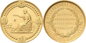 Ausstellungen
 Dicke vergoldete Bronzemedaille 1876 (H. Mitchell) Preismedaille anlässlich der Weltausstellung in Philadelphia. Personifizierte 'Amer...