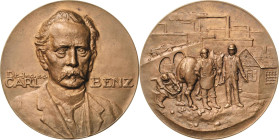 Auto- und Motorradmedaillen und -plaketten
 Bronzegussmedaille o.J. Carl Benz. Brustbild von vorn / 2 Arbeiter beim Beschlagen eines Pferdes, daneben...