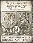 Auto- und Motorradmedaillen und -plaketten
Rudolstadt Einseitige, versilberte Kupferplakette 1928 (unsigniert) Dem siegreichen Länderfahrer, verliehe...