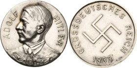 Drittes Reich
 Versilberte Bronzemedaille 1933 (unsigniert) Auf das Großdeutsche Reich. Brustbild Hitlers nach links / Hakenkreuz. 34 mm, 20,18 g Col...