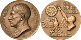 Drittes Reich
 Bronzemedaille o.J. (B.H. Mayer) "Erneuerer Deutschlands". Brustbild Hitlers nach links / Hitlergruß neben Reichsadler und Hakenkreuz-...