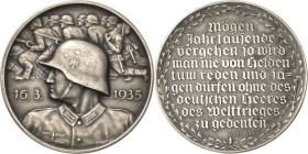 Drittes Reich
 Silbermedaille 1935 (Beyer) Einführung der allgemeinen Wehrpflicht. Brustbild eines deutschen Wehrmachtssoldaten nach links, im Hinter...