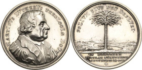 Reformation-Ereignisse und Jubiläen
 Silbermedaille 1717 (P.H. Müller) 200 Jahre Reformation. Brustbild Luthers nach rechts / Palme in Flusslandschaf...