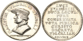 Reformation-Ereignisse und Jubiläen
 Silbermedaille 1719 (Gessner) 200 Jahre Reformation in der Schweiz. Brustbild Ulrich Zwinglis nach links / 10 Ze...
