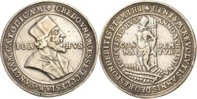 Reformation-Ereignisse und Jubiläen
 Silbergussmedaille o.J. (18. Jh.) (unsigniert) Hus-Taler. Brustbild nach rechts / Hus mit hoher Ketzermütze auf ...