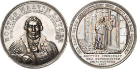 Reformation-Ereignisse und Jubiläen
 Silbermedaille 1817 (D. F. Loos) 300 Jahre Reformation. Brustbild Martin Luthers von vorn / Luther schlägt 95 Th...