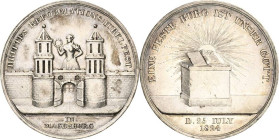 Reformation-Ereignisse und Jubiläen
 Silbermedaille 1824. 300 Jahre Reformation in Magdeburg. Jungfrau über Torburg / Buch auf Altar. 32 mm, 10,32 g ...