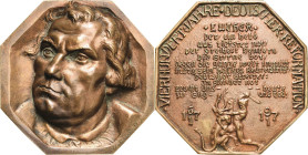 Reformation-Ereignisse und Jubiläen
 Achteckige bronzierte Bleigussplakette 1917 (Walter Bischoff) 400 Jahre Reformation. Brustbild Martin Luthers ha...
